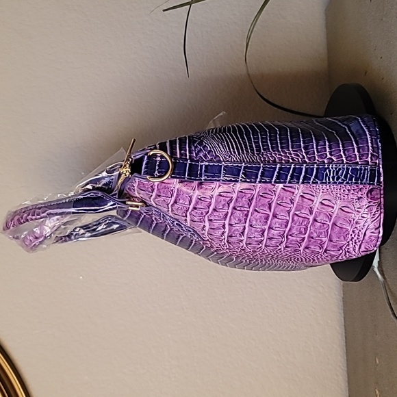 New! TRENDY Multi Purple Hombre Alligator Embossed Satctchel Handbag Purse. - Picture 5 of 9